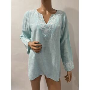 vineyard vines blouse Size Small Blue Sky With White Embroidered Tunic Ethnic